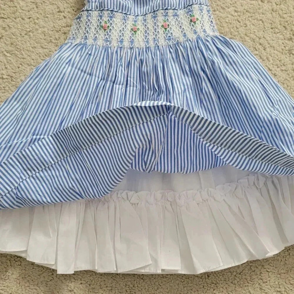 Ralph Lauren Circle Dress 18M Girl's Smocked Sleeveless Blue White Petticoat - Picture 3 of 4